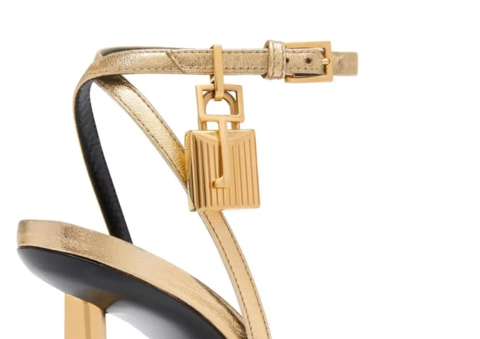 Laminated Nappa Leather Padlock Pointy Naked Sandal Laminated Nappa Leather Padlock Pointy Naked Sandal