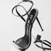 Laminated Nappa Leather Padlock Pointy Naked Sandal Laminated Nappa Leather Padlock Pointy Naked Sandal