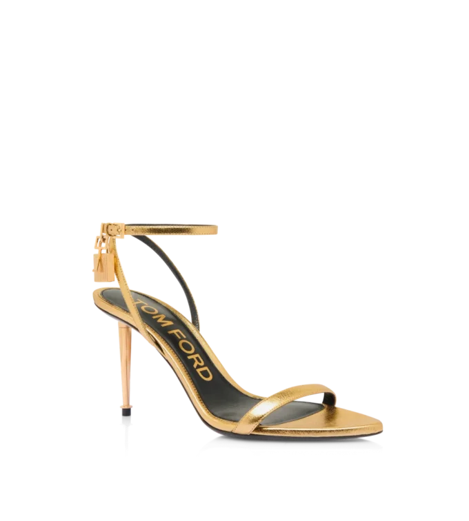 Laminated Nappa Leather Padlock Pointy Naked Sandal 85Mm Laminated Nappa Leather Padlock Pointy Naked Sandal 85Mm