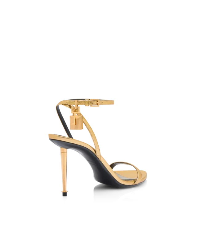 Laminated Nappa Leather Padlock Pointy Naked Sandal 85Mm Laminated Nappa Leather Padlock Pointy Naked Sandal 85Mm
