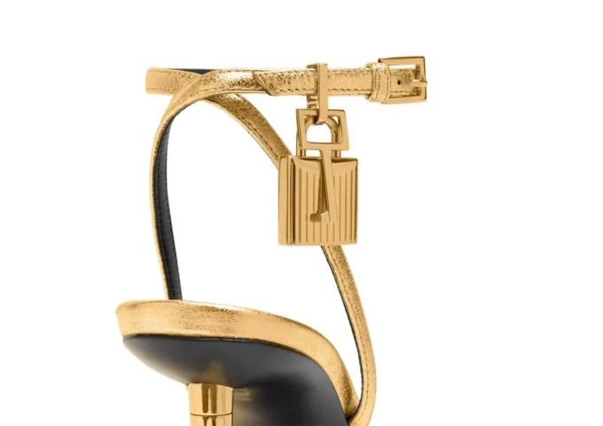 Laminated Nappa Leather Padlock Pointy Naked Sandal 85Mm Laminated Nappa Leather Padlock Pointy Naked Sandal 85Mm