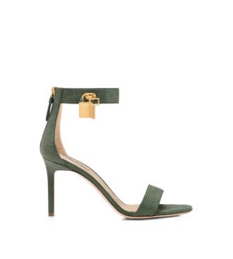 Lizard-Effect Suede Leather Padlock Sandal