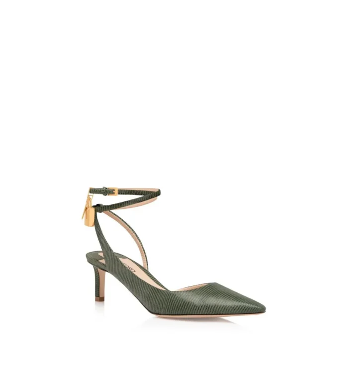 Lizard-Effect Suede Leather Padlock Slingback Lizard-Effect Suede Leather Padlock Slingback