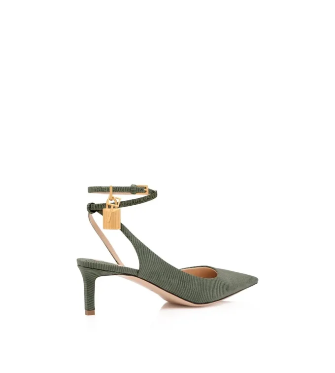 Lizard-Effect Suede Leather Padlock Slingback Lizard-Effect Suede Leather Padlock Slingback