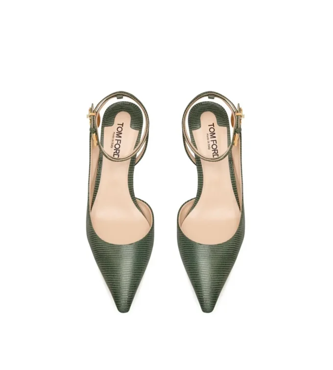Lizard-Effect Suede Leather Padlock Slingback Lizard-Effect Suede Leather Padlock Slingback