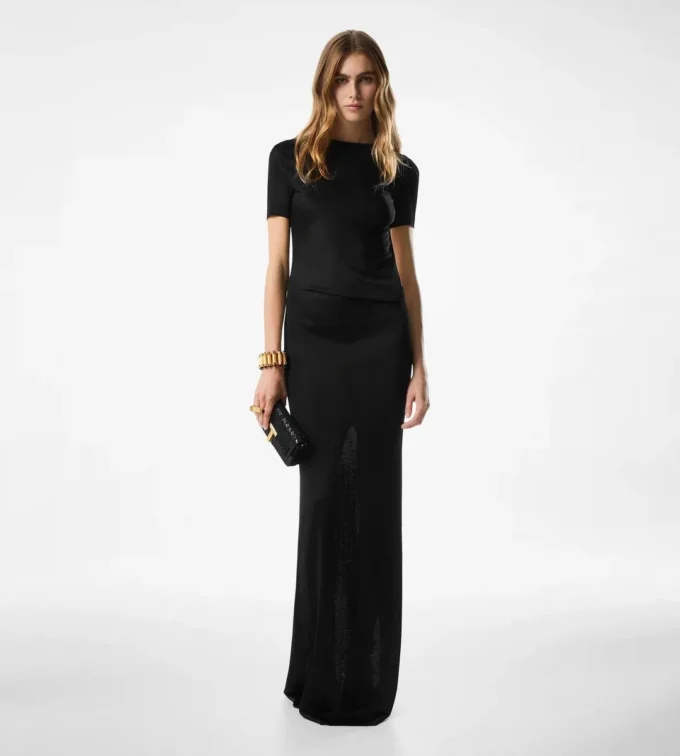 Long Dress with Cut Out and Chain Closure