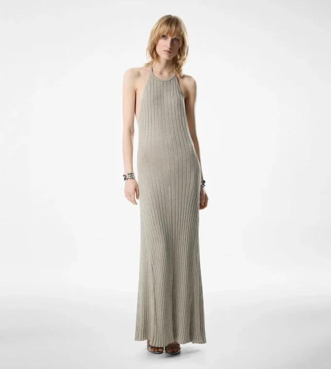 Long Halterneck Dress with Open Back and Tom Ford Metal Plaque Long Halterneck Dress with Open Back and Tom Ford Metal Plaque