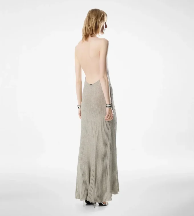 Long Halterneck Dress with Open Back and Tom Ford Metal Plaque Long Halterneck Dress with Open Back and Tom Ford Metal Plaque