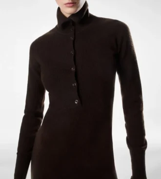 Long Open Turtleneck Cashmere Dress