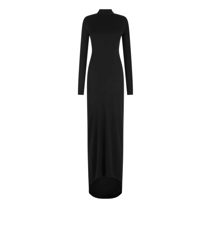 Long Sleeve Asymmetric Evening Dress with Twisted Back