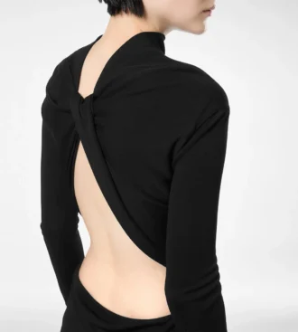 Long Sleeve Asymmetric Evening Dress with Twisted Back
