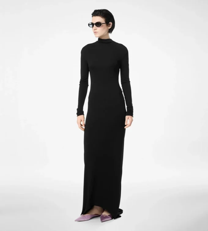 Long Sleeve Asymmetric Evening Dress with Twisted Back