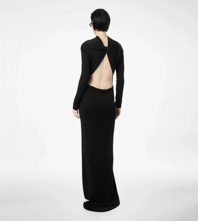 Long Sleeve Asymmetric Evening Dress with Twisted Back