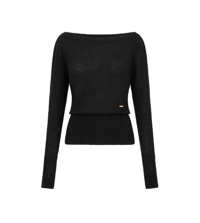 Long Sleeve Boat Neck Knit with Tom Ford Metal Plaque