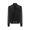 Long Sleeve Lavalliere Blouse with Plisse Detail