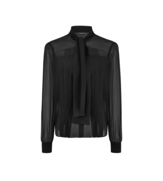 Long Sleeve Lavalliere Blouse with Plisse Detail