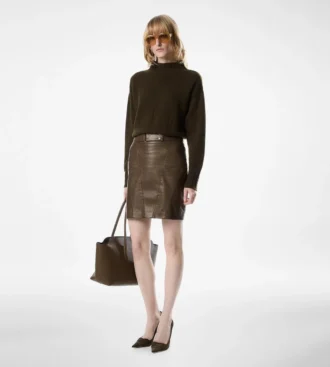 Above the Knee Leather Pencil Skirt