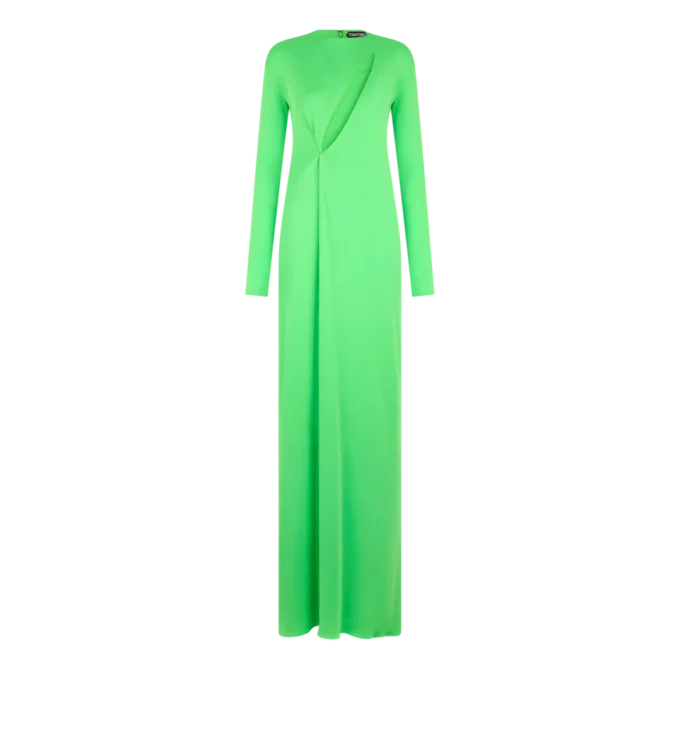 Long Sleeve Slash Front Evening Dress