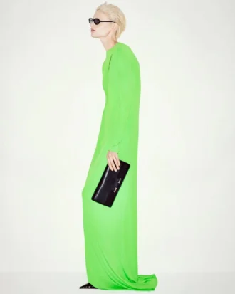 Long Sleeve Slash Front Evening Dress