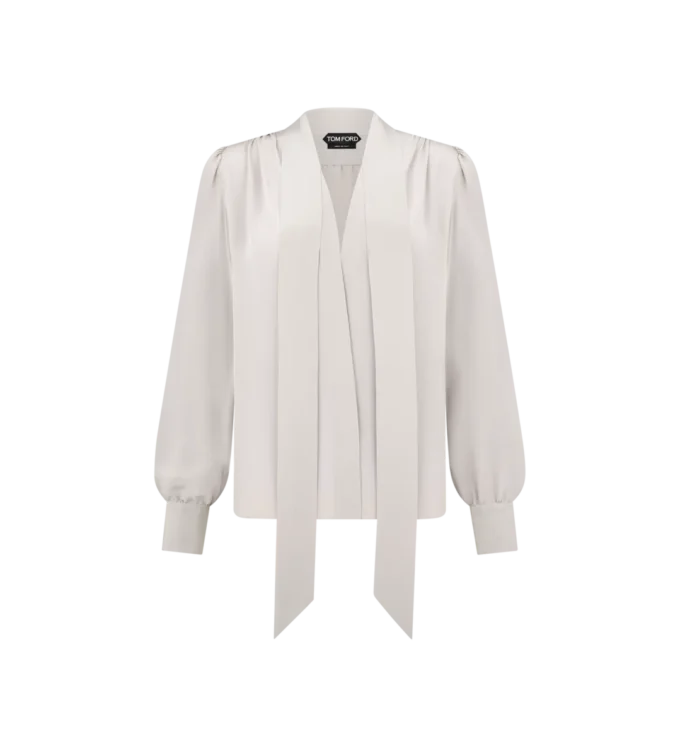 Long Sleeve V-Neck Lavalliere Blouse