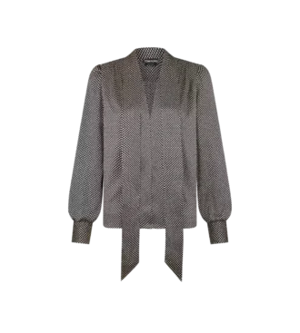 Long Sleeve V-Neck Lavalliere Silk Blouse