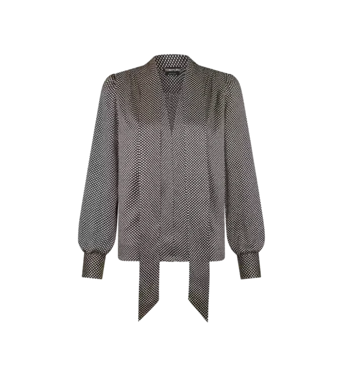 Long Sleeve V-Neck Lavalliere Silk Blouse