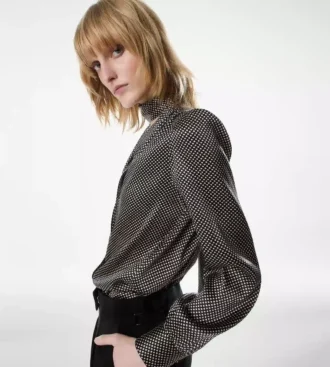Long Sleeve V-Neck Lavalliere Silk Blouse