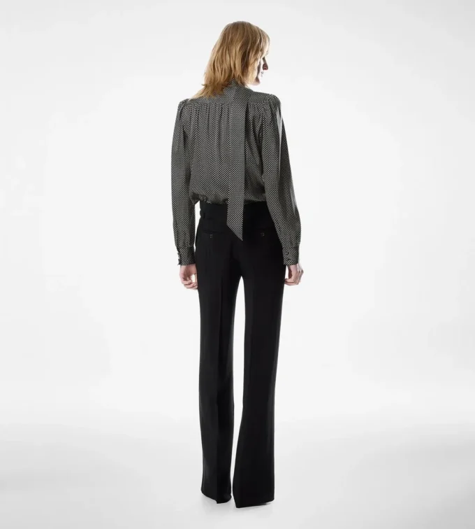 Long Sleeve V-Neck Lavalliere Silk Blouse