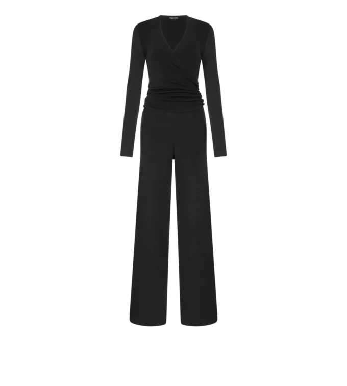 Long Sleeve Wrap Wool Jumpsuit