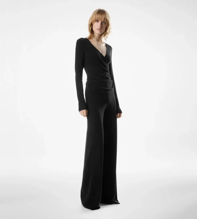 Long Sleeve Wrap Wool Jumpsuit