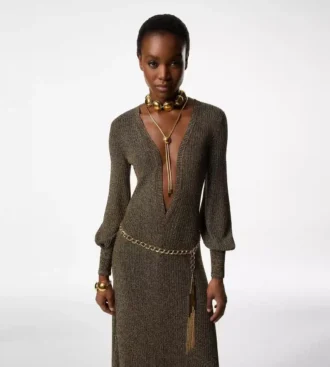 Long V-Neck Dress with Open Back