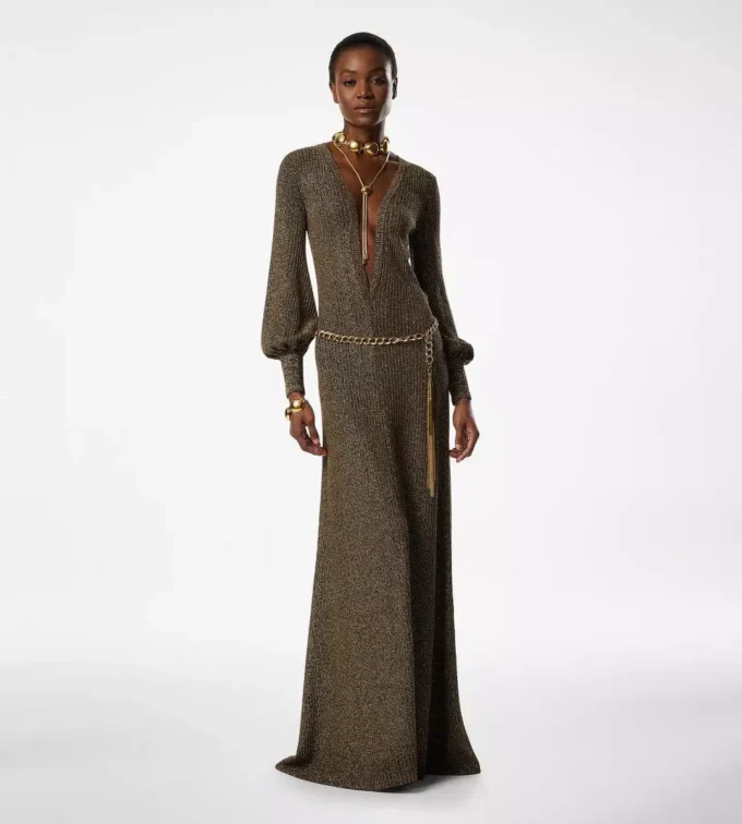 Long V-Neck Dress with Open Back Long V-Neck Dress with Open Back