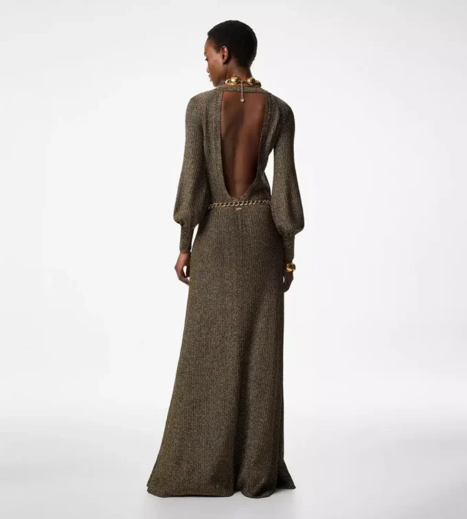 Long V-Neck Dress with Open Back Long V-Neck Dress with Open Back