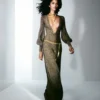 Long V-Neck Dress with Open Back Long V-Neck Dress with Open Back