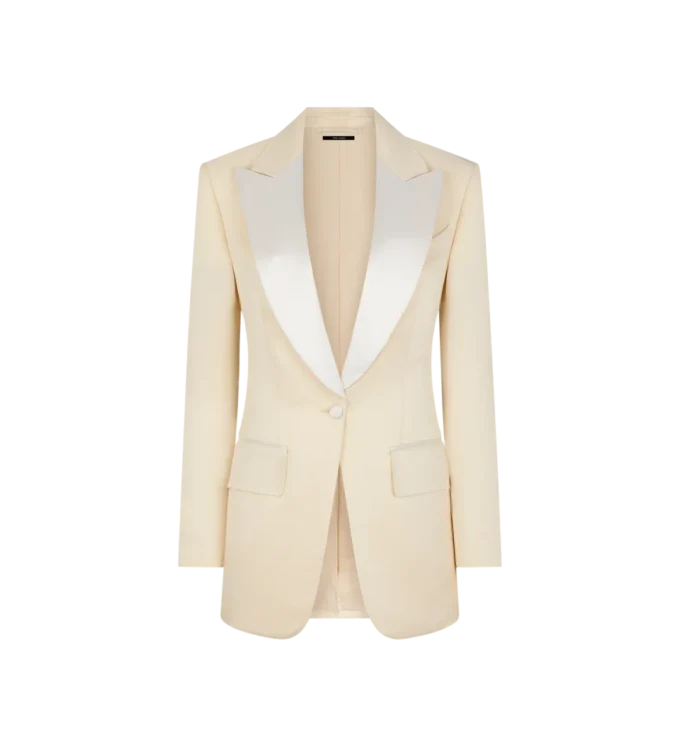 Lustrous Barathea Silk Blend “Bianca” Single Breasted Tuxedo Jacket