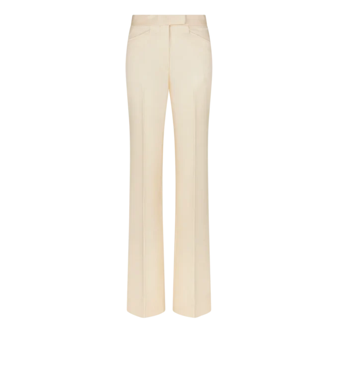 Lustrous Barathea Silk Wool Tailored Tuxedo Wide Leg Pants