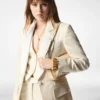 Lustrous Barathea Silk Wool Tailored Tuxedo Wide Leg Pants