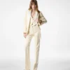 Lustrous Barathea Silk Wool Tailored Tuxedo Wide Leg Pants