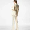 Lustrous Barathea Silk Wool Tailored Tuxedo Wide Leg Pants