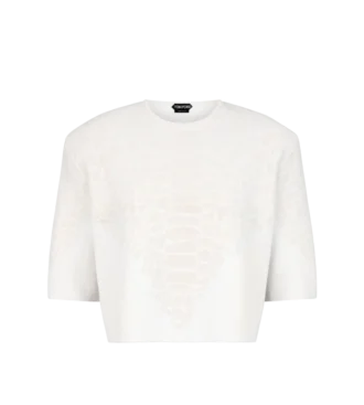 Merino Cashmere Crewneck T-Shirt with Silk Chenille Embossed Python Detail