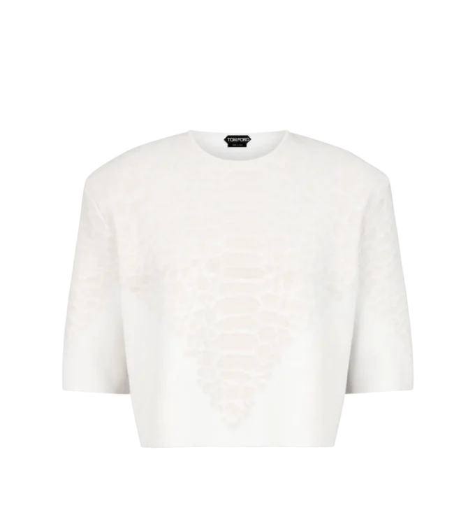 Merino Cashmere Crewneck T-Shirt with Silk Chenille Embossed Python Detail Merino Cashmere Crewneck T-Shirt with Silk Chenille Embossed Python Detail