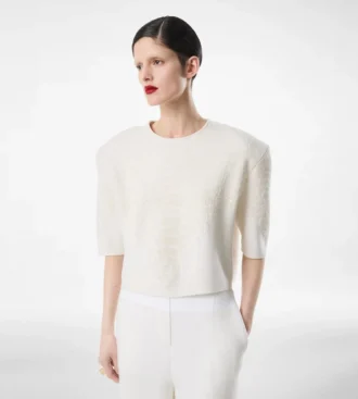 Merino Cashmere Crewneck T-Shirt with Silk Chenille Embossed Python Detail