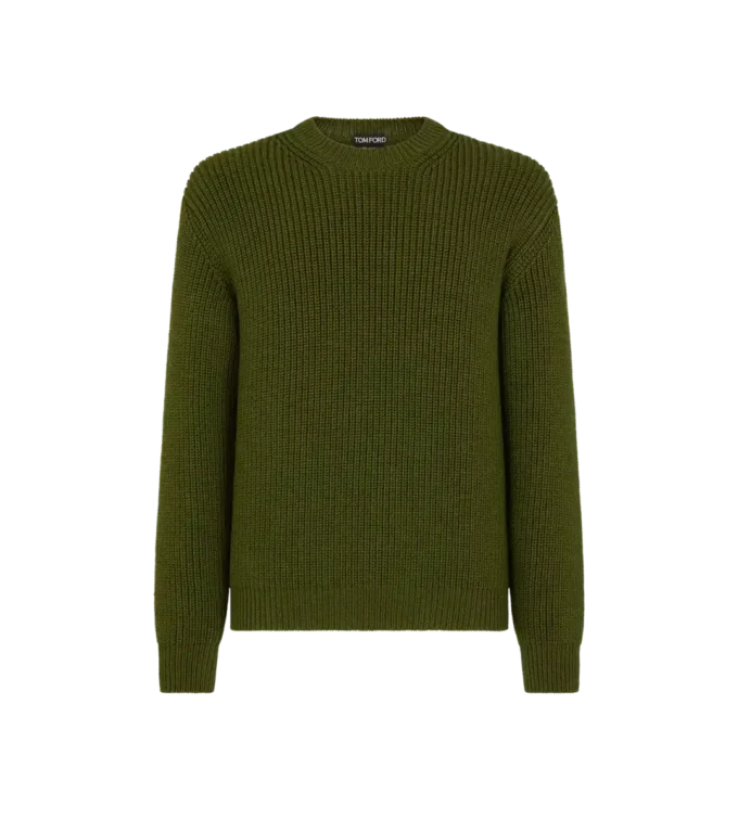 Merino Half Cardigan Stitch Crew Neck