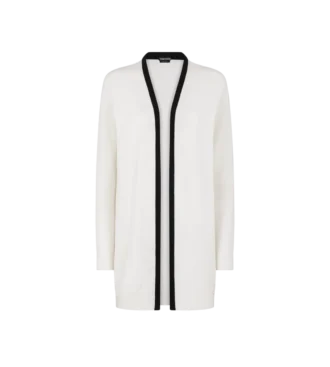 Merino Pique Mid-Length Open Cardigan with Satin Trims
