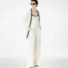 Merino Pique Mid-Length Open Cardigan with Satin Trims
