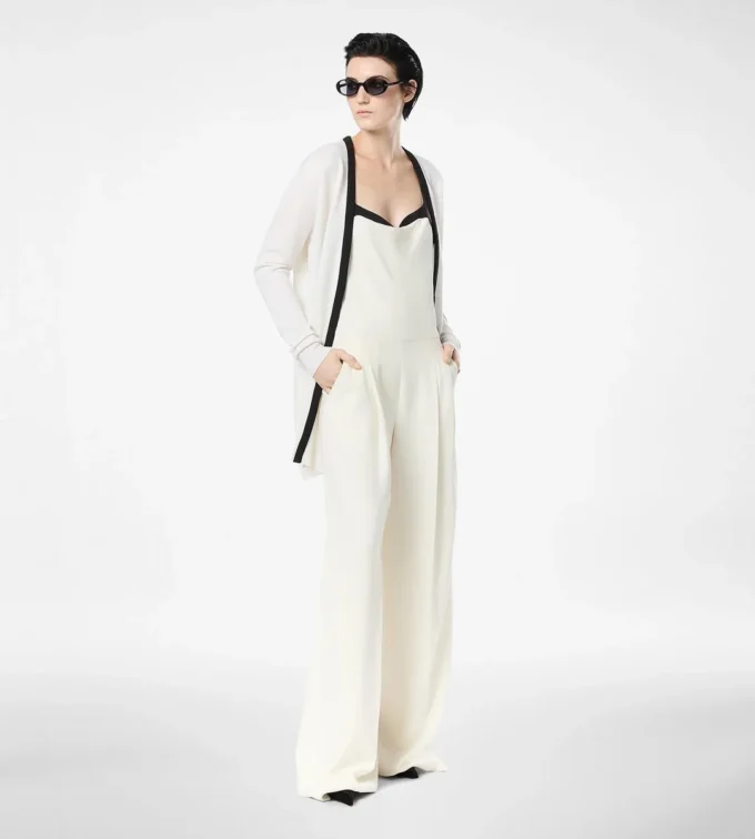 Merino Pique Mid-Length Open Cardigan with Satin Trims