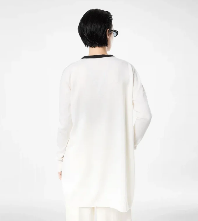 Merino Pique Mid-Length Open Cardigan with Satin Trims