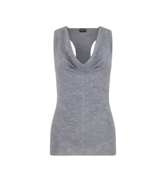 Merino Wool Rib Knit Cowl Collar Tank Top