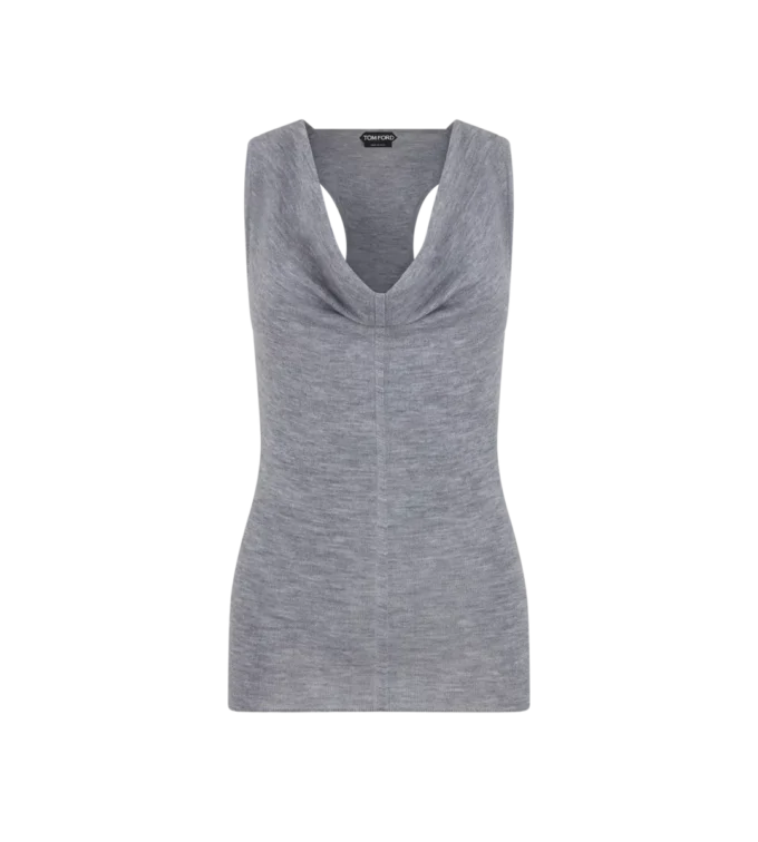Merino Wool Rib Knit Cowl Collar Tank Top
