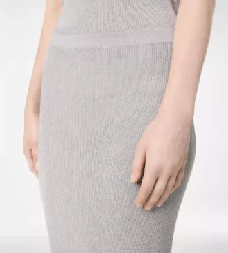 Micro Sequins Embellished Rib Long Skirt